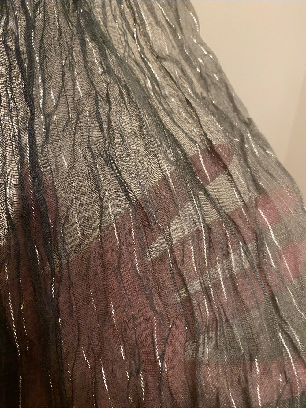 Metallic Crinkle Sheer Wrap Scarf in Charcoal Gray